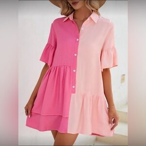 SHEIN Two Tone Flounce Sleeve Mini Dress